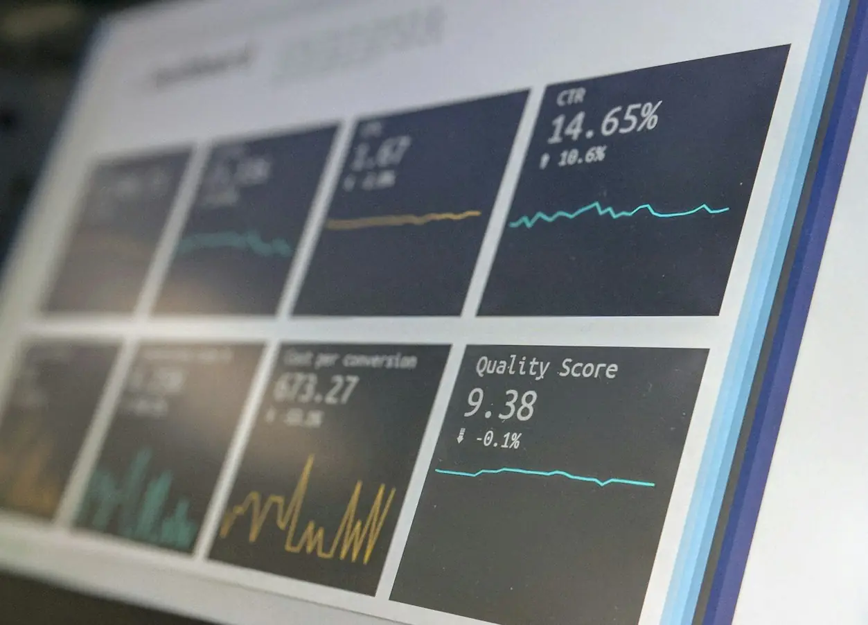 Pantalla con indicadores y gráficos de datos de mercado